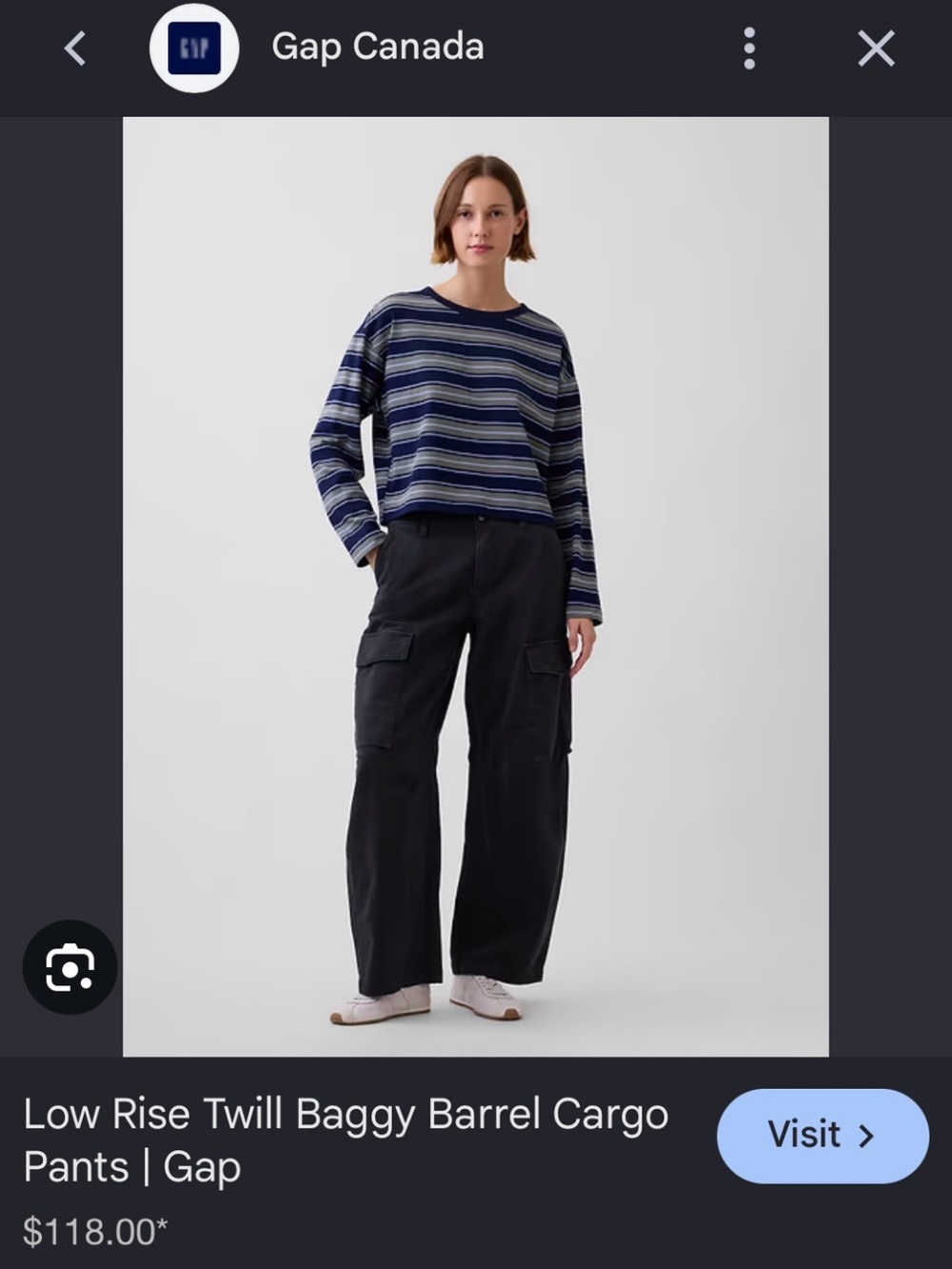 GAP Black Low Rise Twill Baggy Barrel Cargo Pants